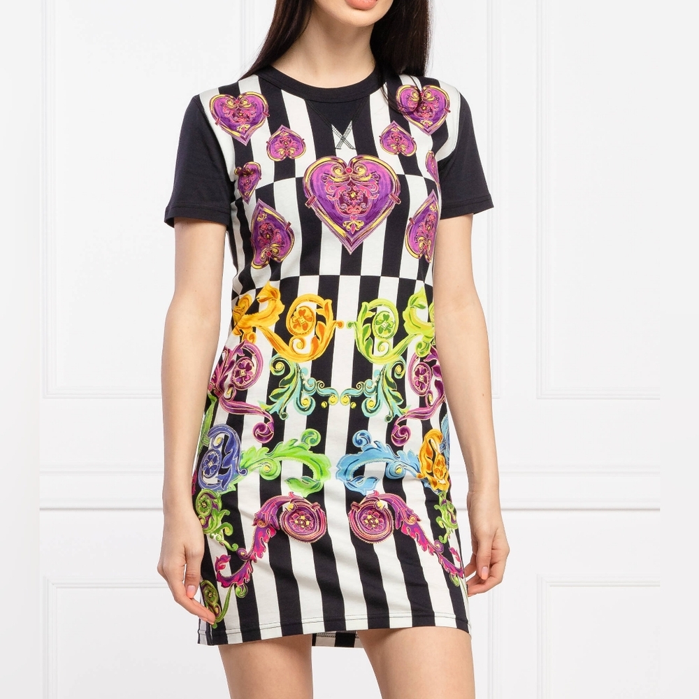 Versace Jeans Couture Black Floral Striped Dress